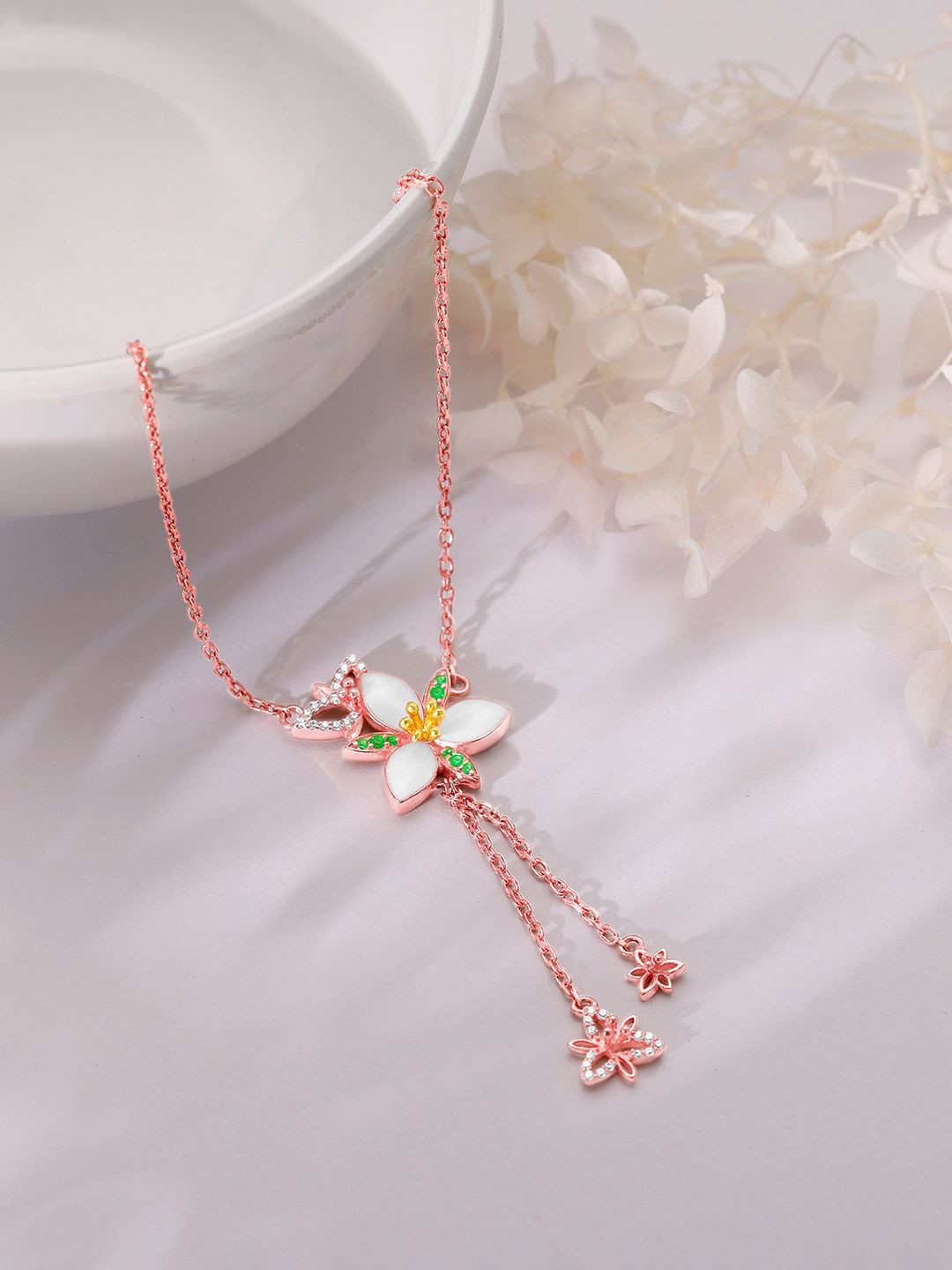 GIVA 925 Sterling Silver Rose Gold-Plated Persistent Trillium Lariat Necklace