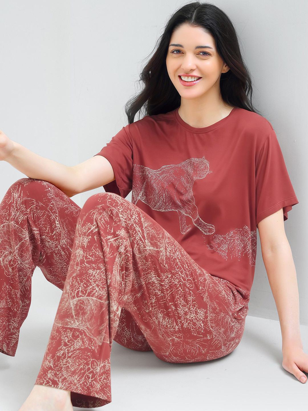 I like me Women Round Neck Animal Printed Night suit