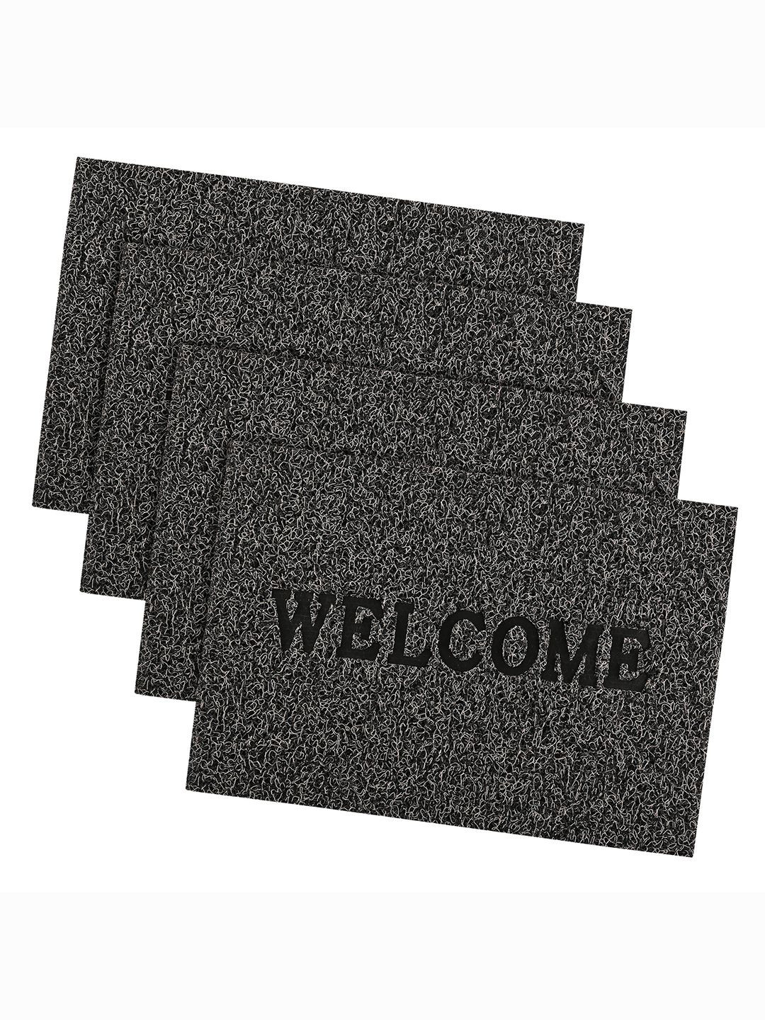 Kuber Industries Grey 4 Pieces Anti-Slip Welcome Printed Grass Door Mats