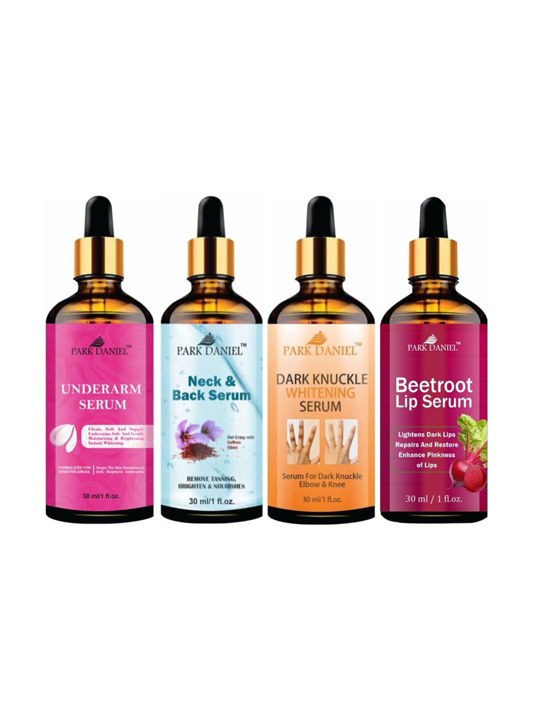 Park Daniel Set Of 4 Serums for Underarm, Neck & Back, Dark Knuckles & Lips - 30ml Each
