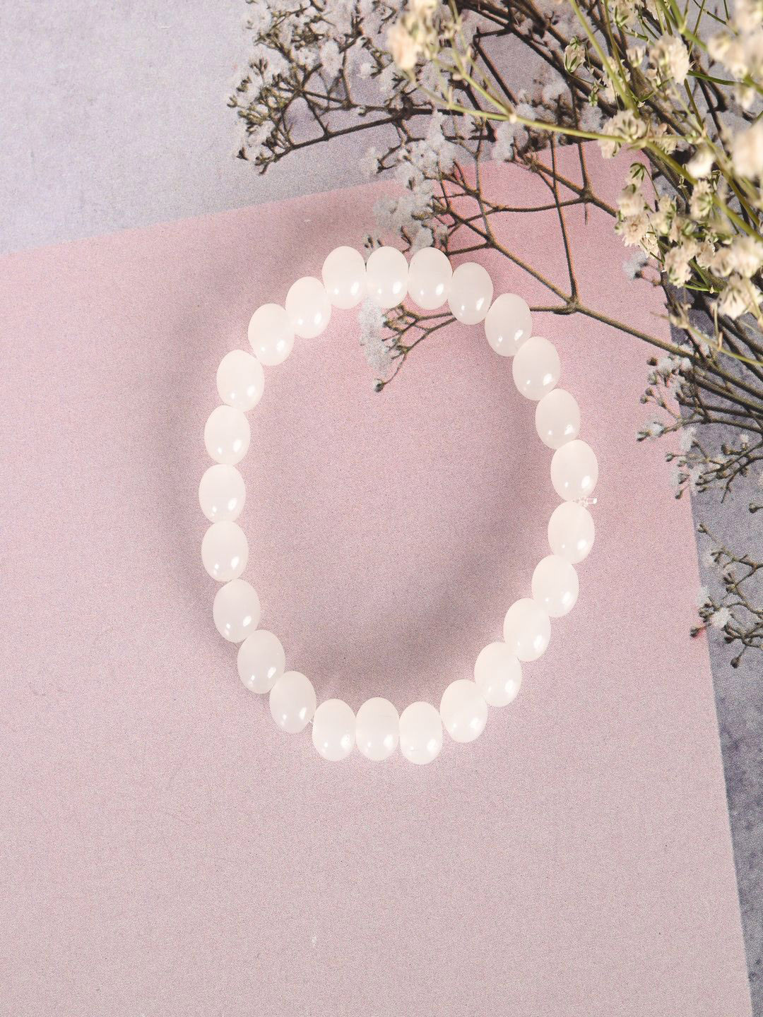 NVR White Beaded Elasticated Bracelet