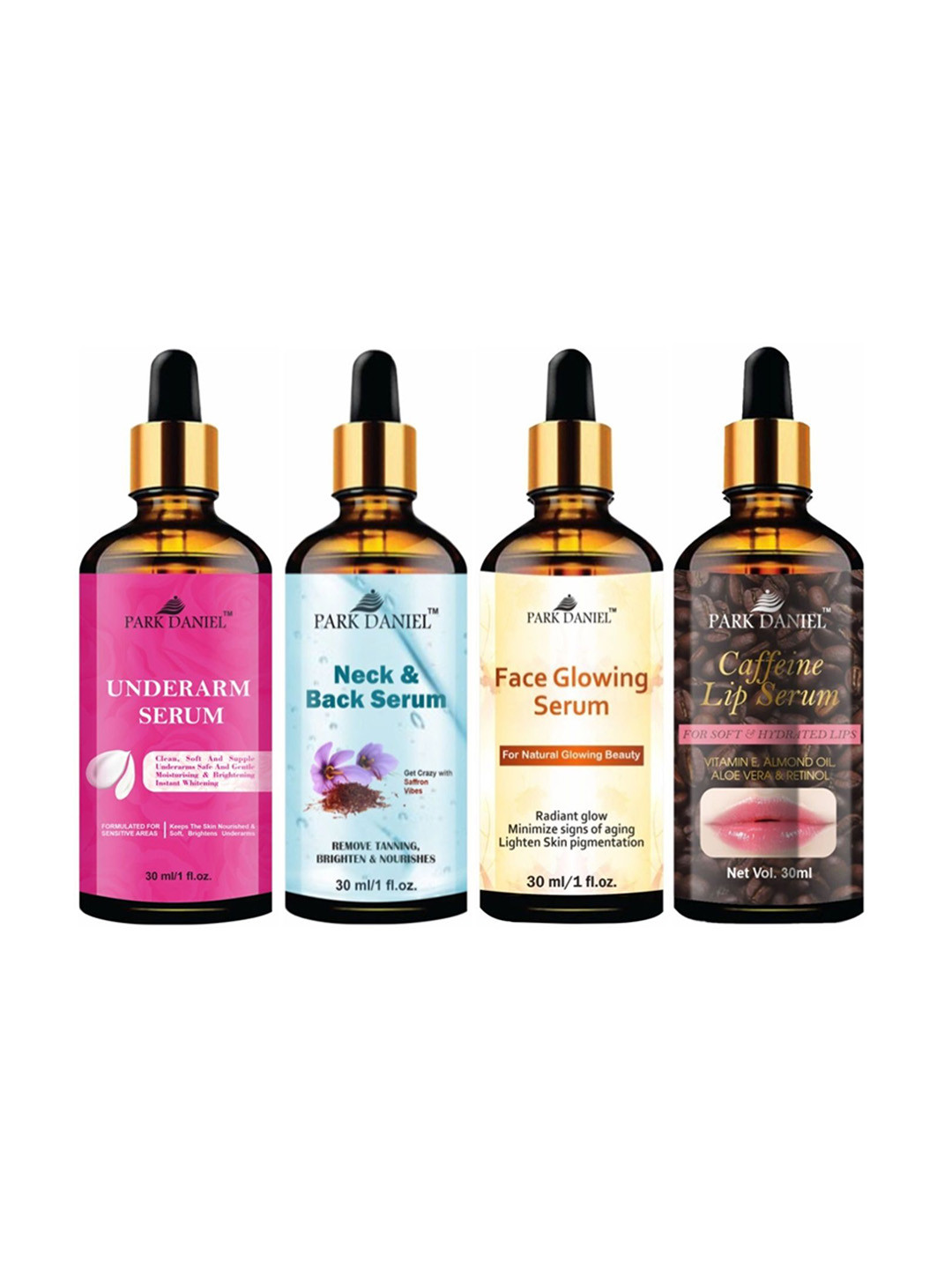 Park Daniel Set Of 4 Underarm, Neck& Back, Face Glowing & Lip Serum Combo - 30 ml Each