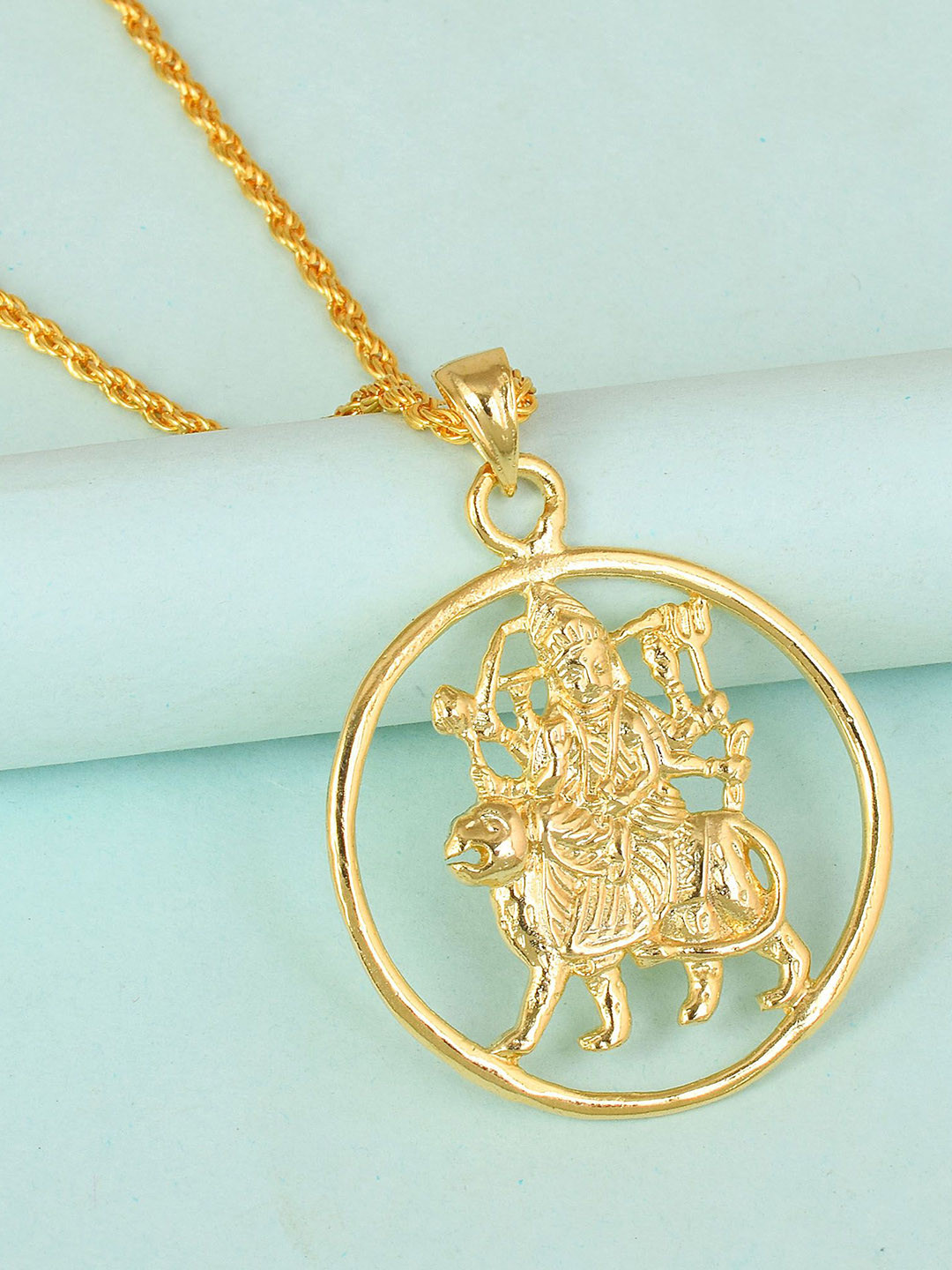 MEMOIR Men Gold Plated Vaishno Sherawali Ma Durga Pendant