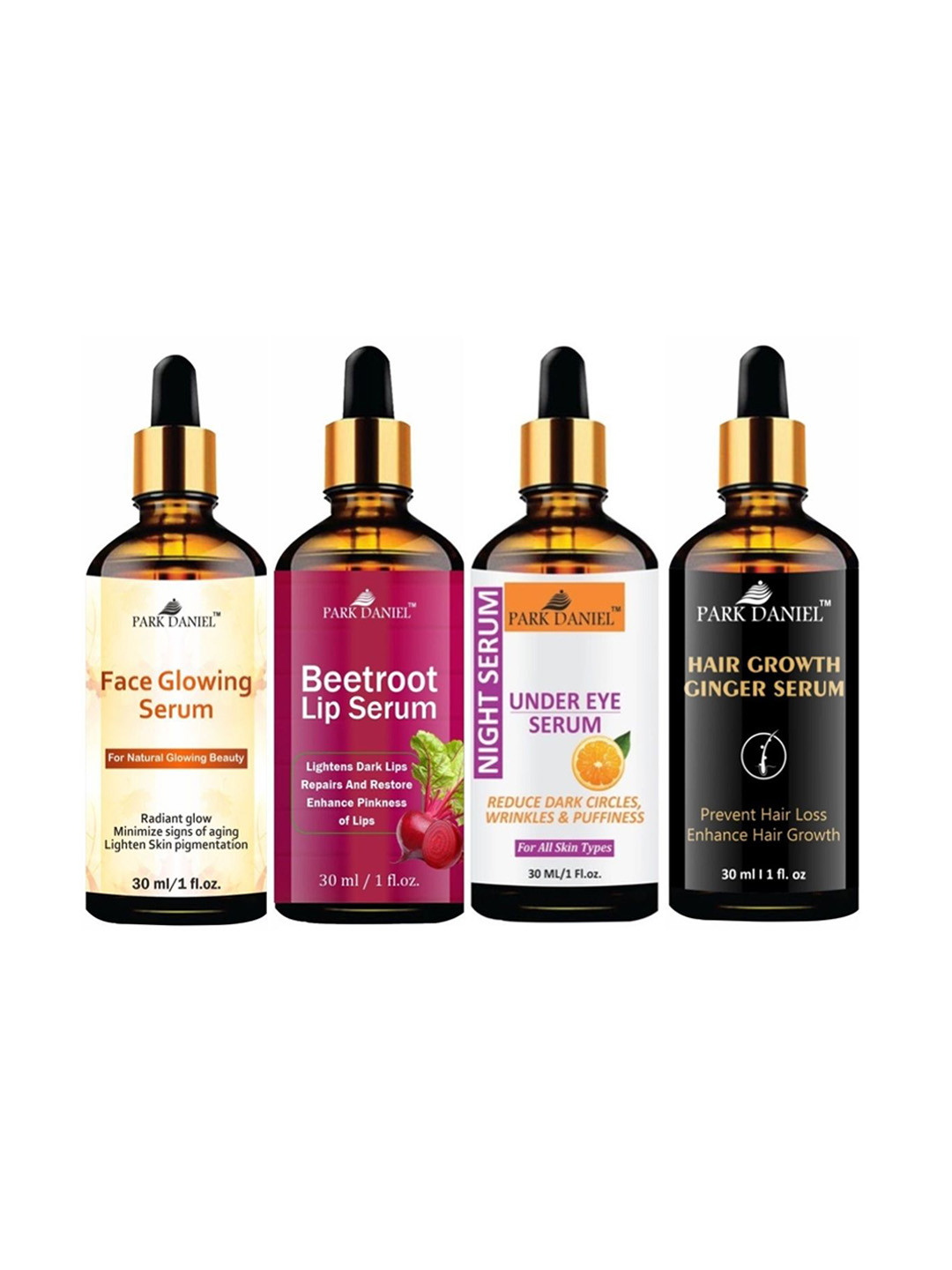 Park Daniel Set of 4 Serums For Face Lips Under Eye & Hair - 30 ml Each