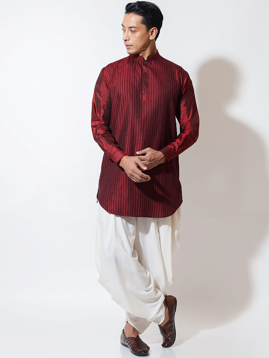 VIVEK KARUNAKARAN Striped Printed Straight Kurta With Dhoti Pants