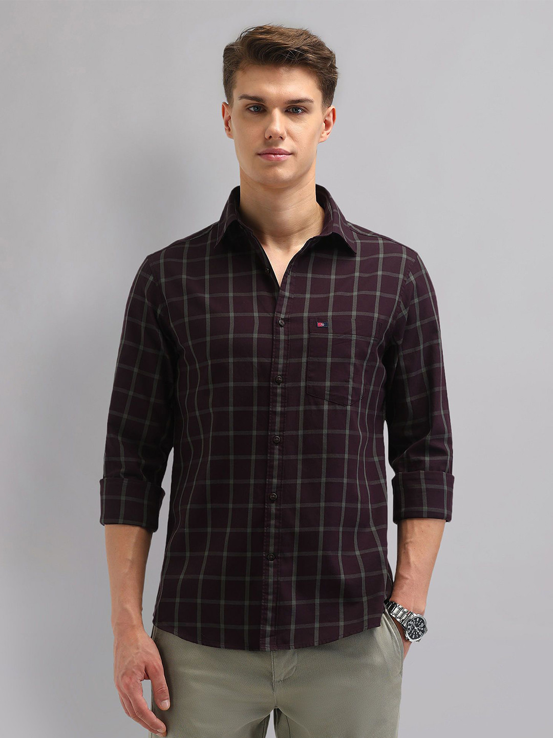 AD By Arvind Men Twill Checked Pure Cotton Casual Shirt