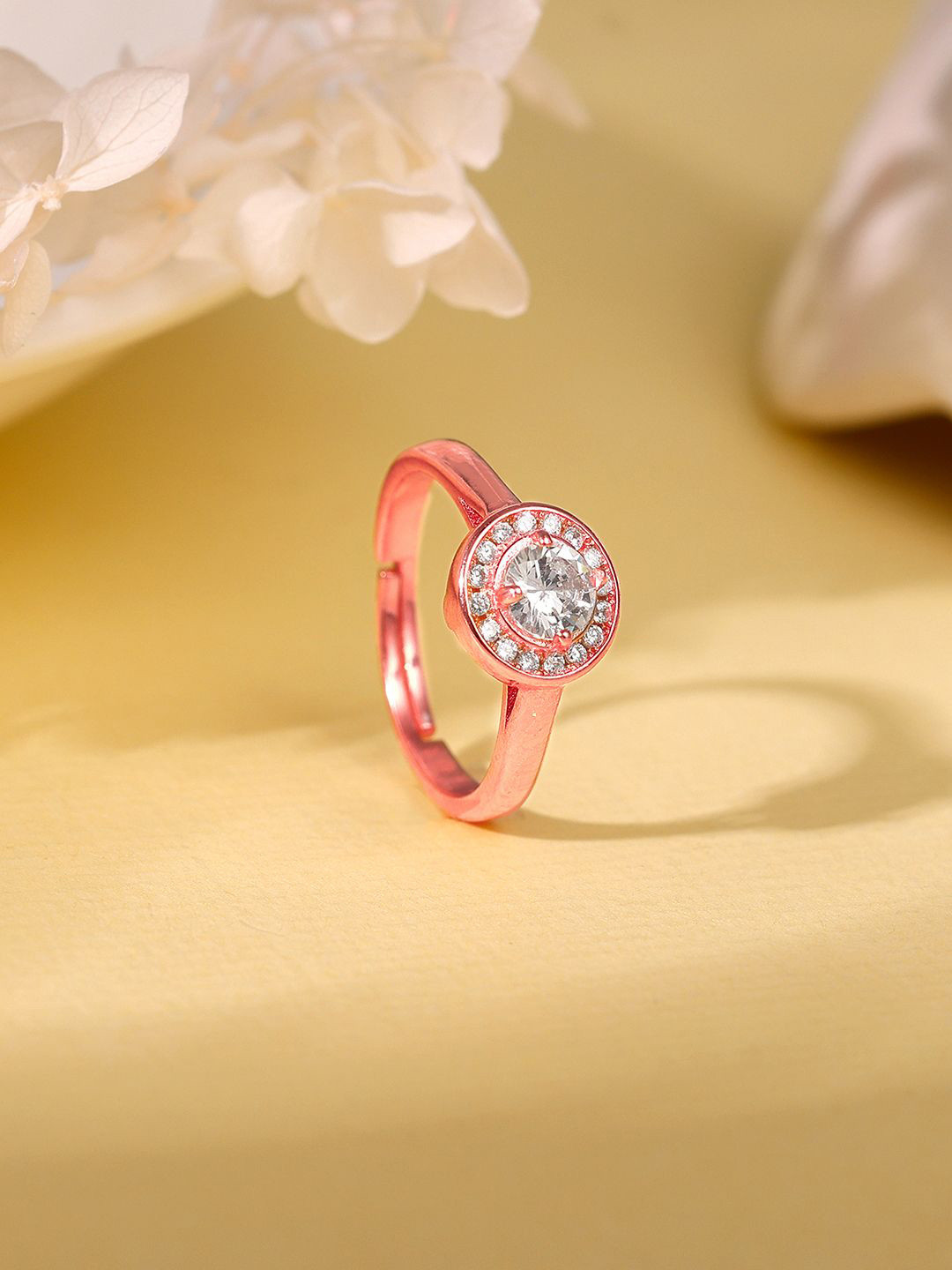 GIVA 925 Sterling Silver Rose Gold Plated Stone Studded Magical World Finger Ring