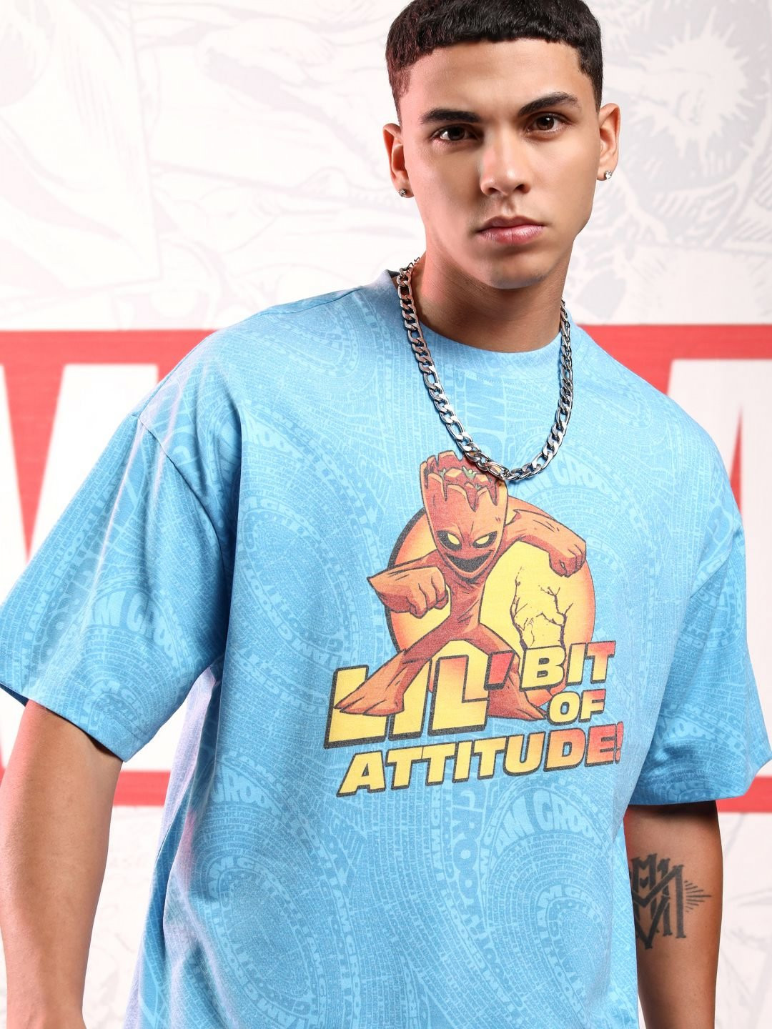 HIGHLANDER Marvel Men Guardians of Galaxy Short Sleeve Oversized Drop Shoulder Tshirt