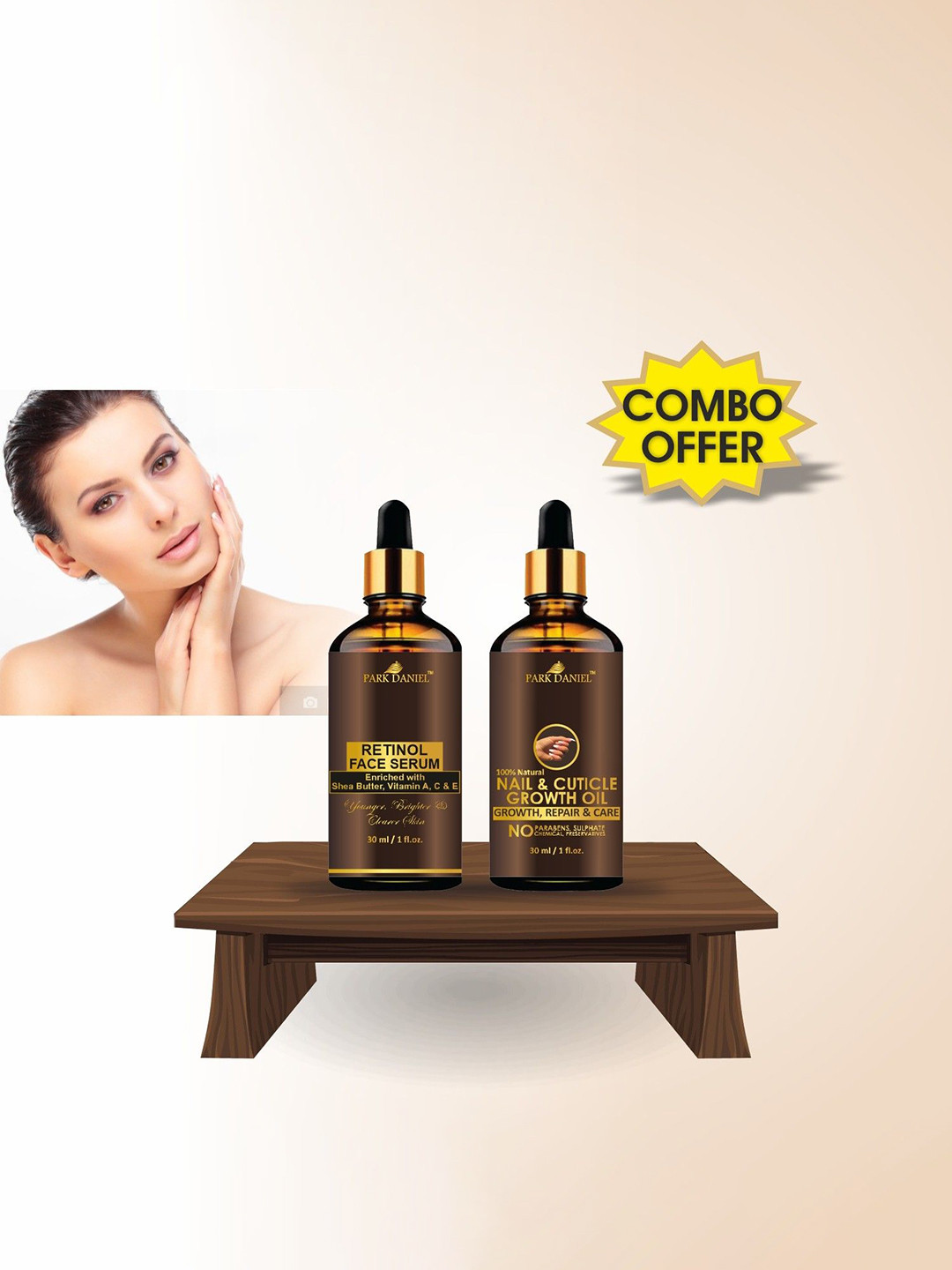 Park Daniel Set Of 2 Retinol Face Serum With Nail & Cuticle Growth Oil - 30 ml Each