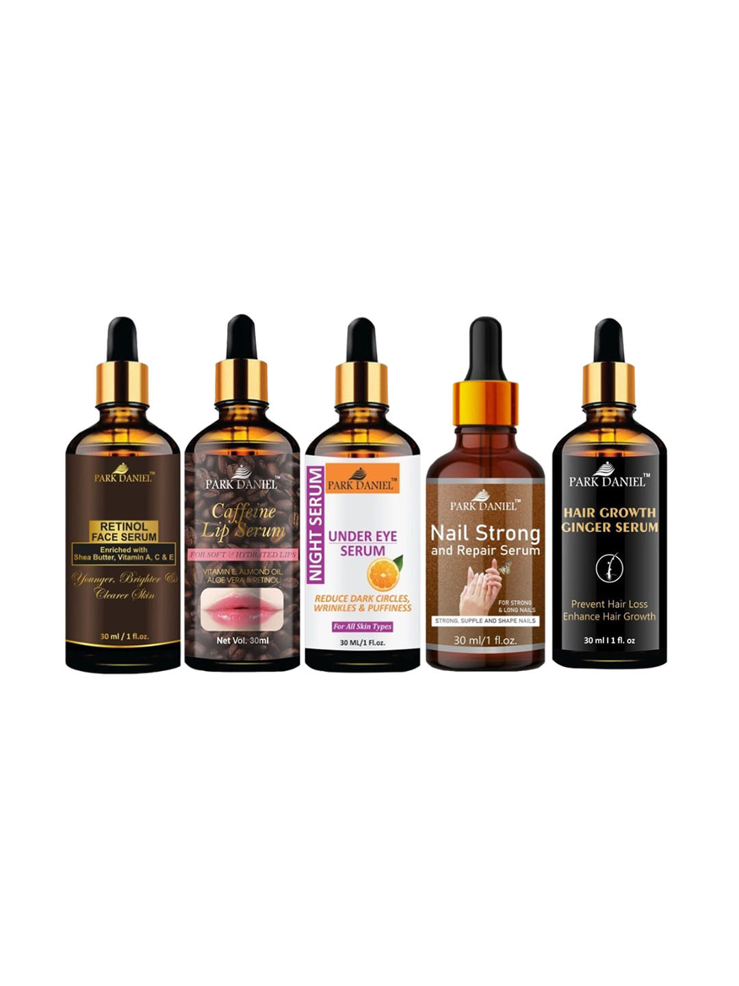 Park Daniel Set Of 5 Serums for Face Lip Under Eye Nails & Hair - 30ml Each