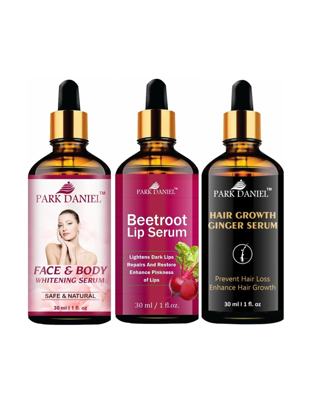 Park Daniel Set Of 3 Serums for Face Body Lip & Hair - 30ml each