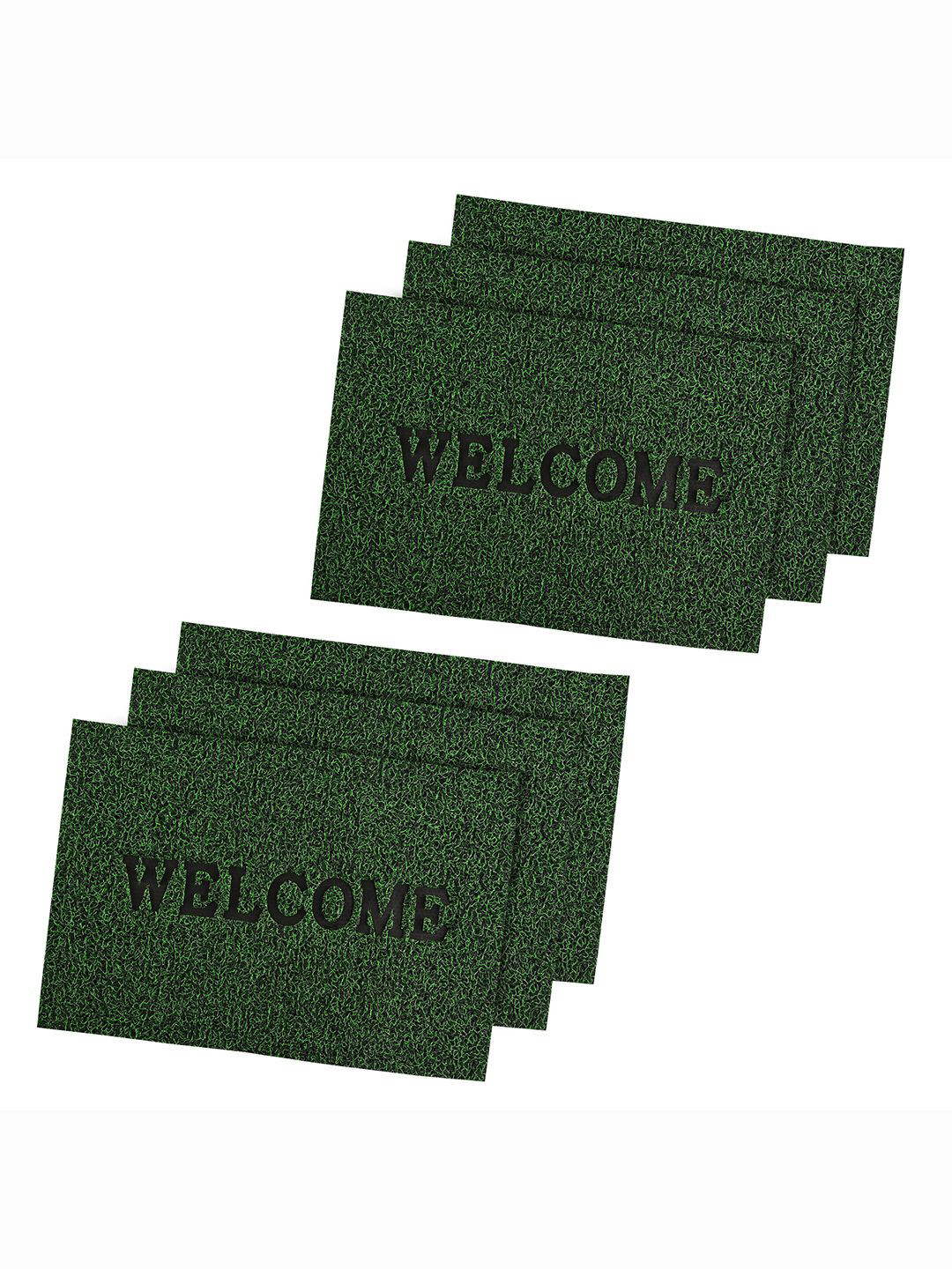 Kuber Industries Green 6 Pieces Anti-Skid Welcome Grass Door Mats