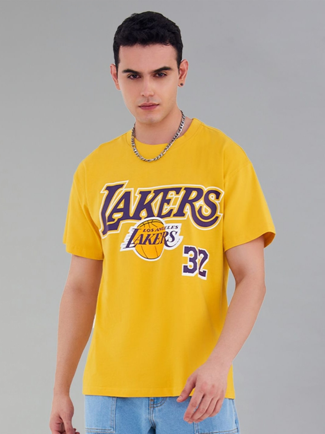 NBA Men Graphic Printed Round Neck Cotton Oversized T-shirt