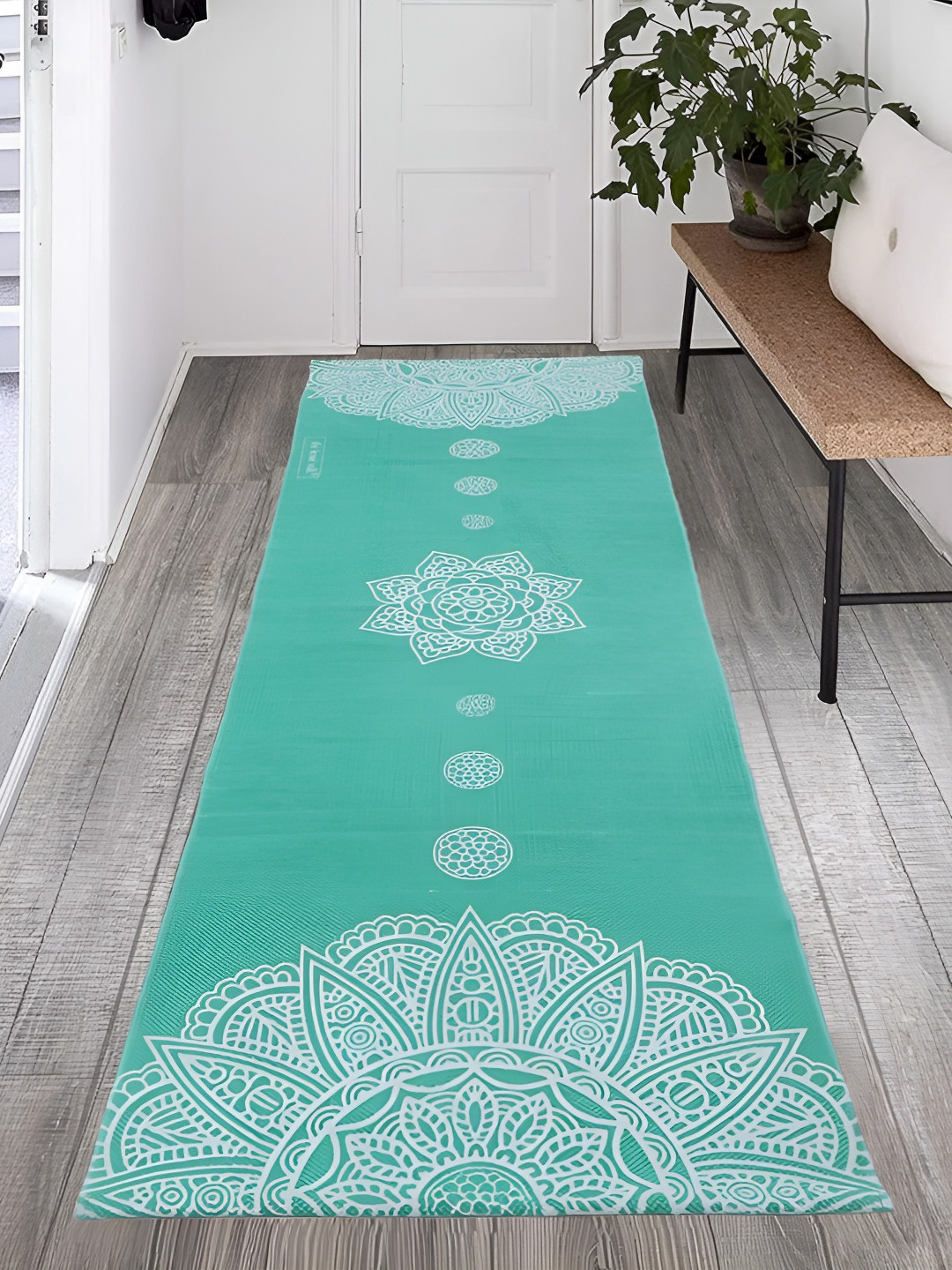 THE HOME TALK Green Printed Cotton Rectangular Yoga Mat