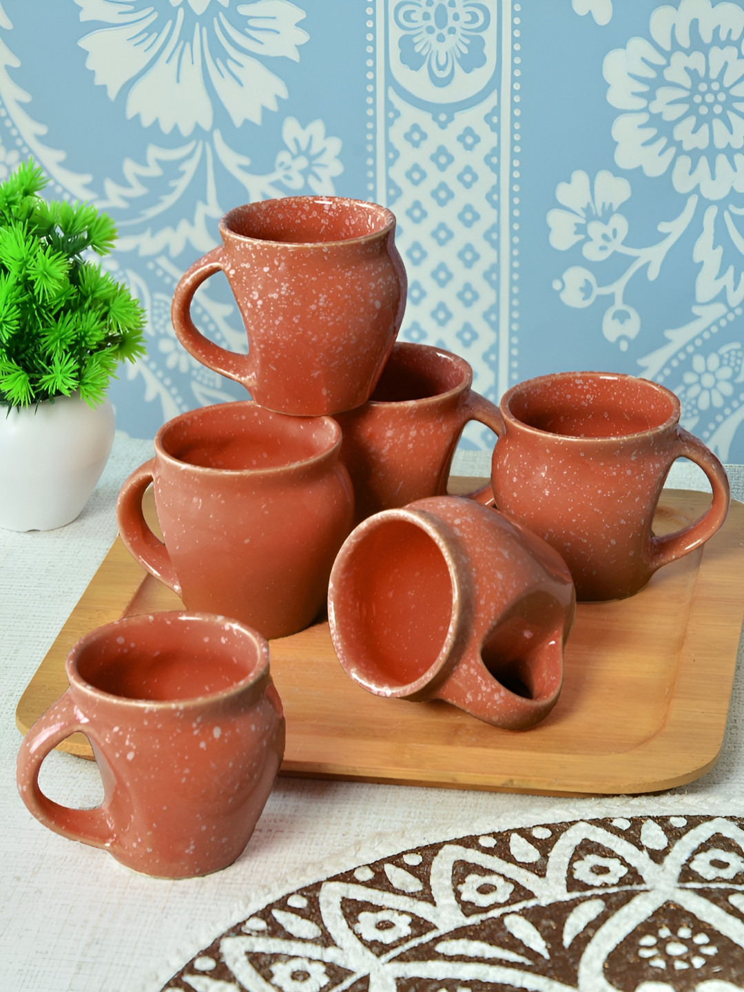 FABINALIV New Modern Design Brown Ceramic Handmade 6 Piece Cups-150ml
