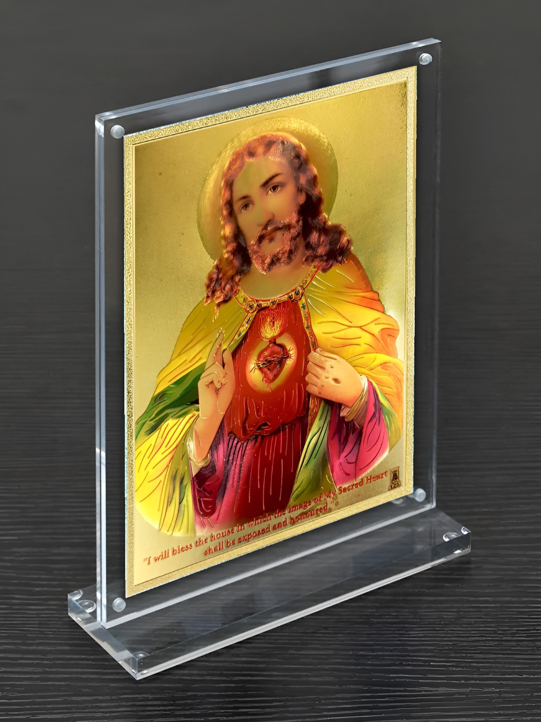 Hawai Gold-Toned & Brown Jesus Christ Acrylic Table Photo Frame