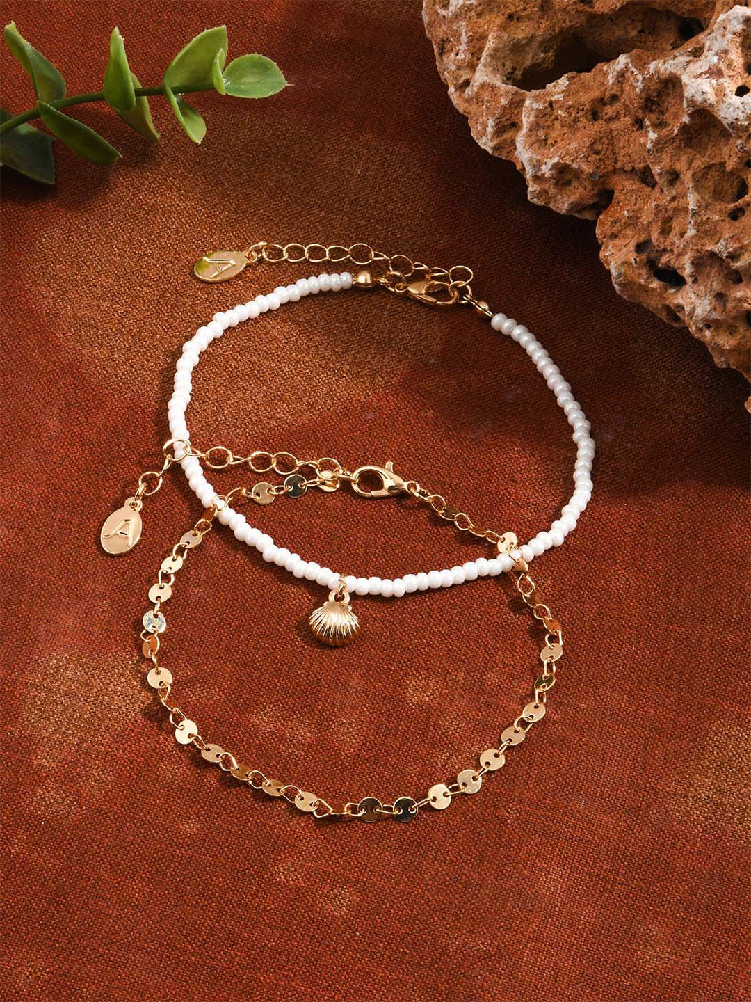 Accessorize London Set Of 2 Shell Charm Anklets