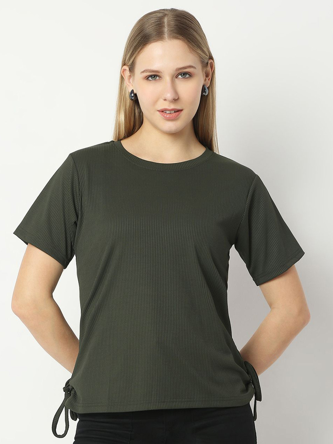 Smarty Pants Women Solid Round Neck Cotton Top