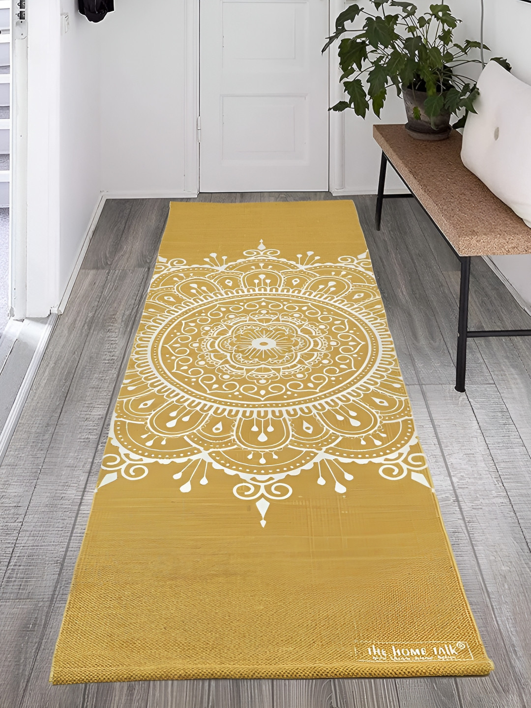 THE HOME TALK Yellow & White Ethnic Motifs Printed Cotton Yoga Mat