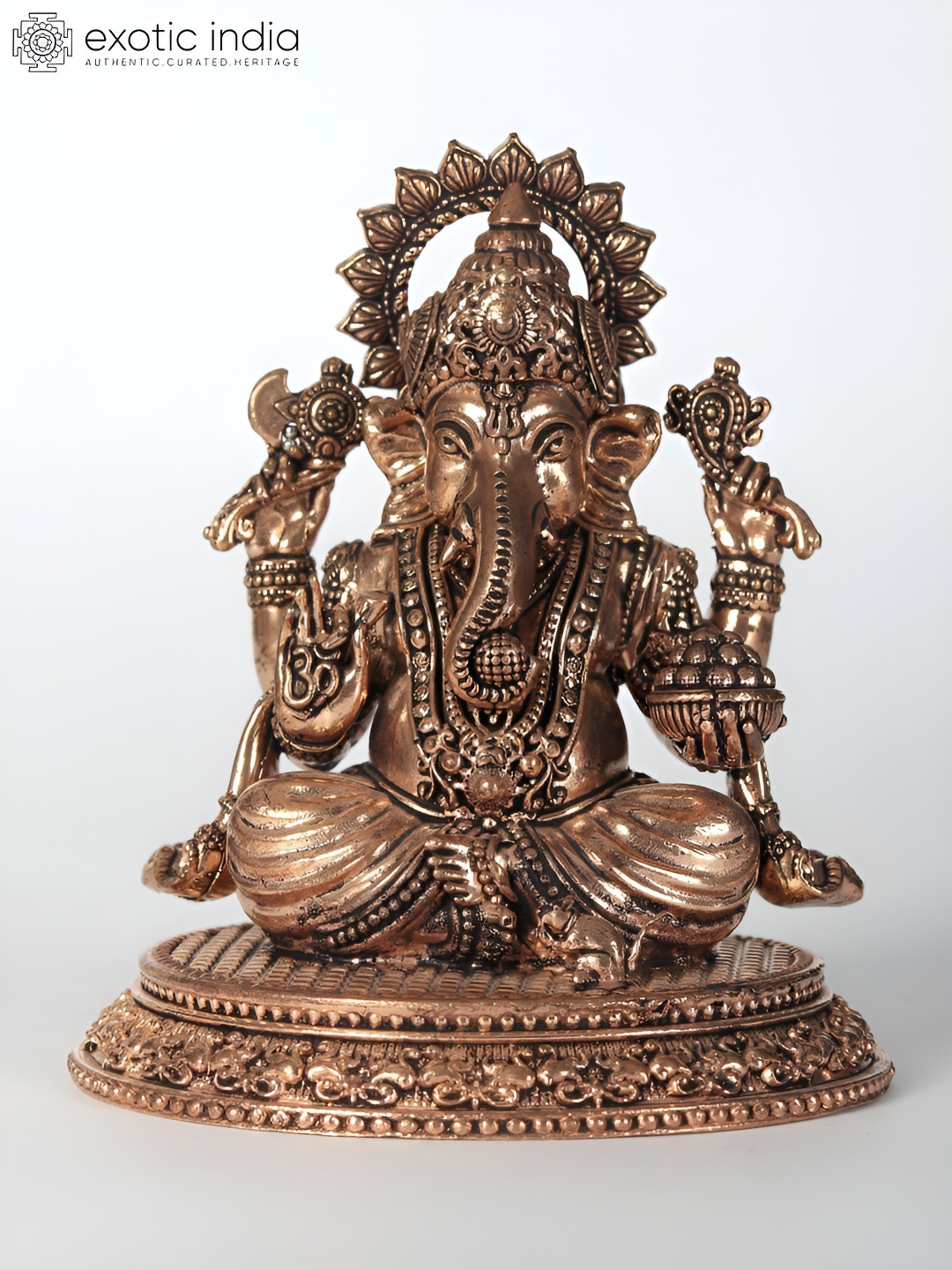 Exotic India Superfine Lord Ganapati Brown Brass Metallic Prayer Room Small Showpiece - 2.8 Inches