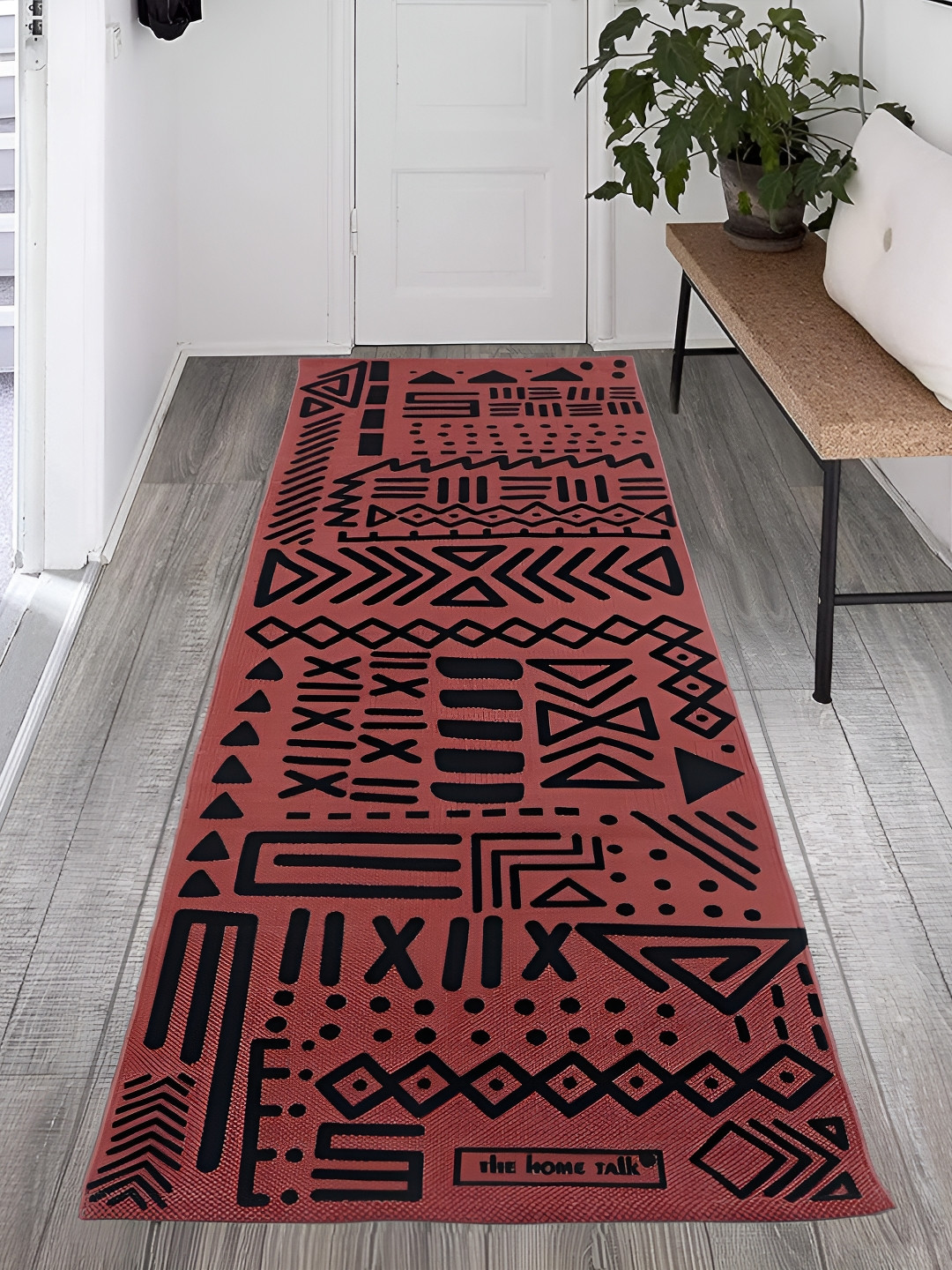 THE HOME TALK Orange-Coloured and Black Printed Rectangular Anti-Skid Yoga Mat