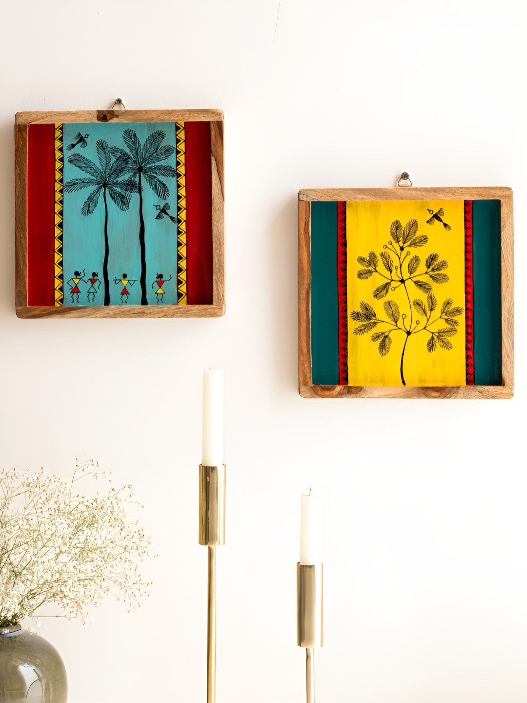Mirai Woods Abhyanjana Wood Natural Elements Glossy Hanging Hall 2Pcs Wall Plates-7.9In