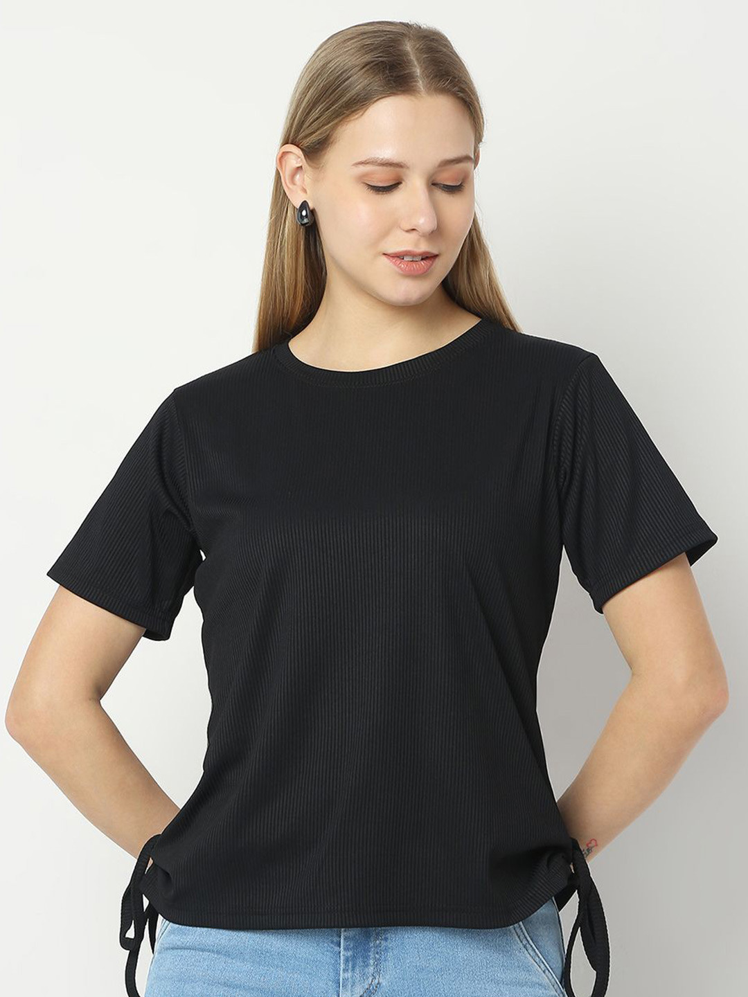 Smarty Pants Women Solid Round Neck Cotton Top
