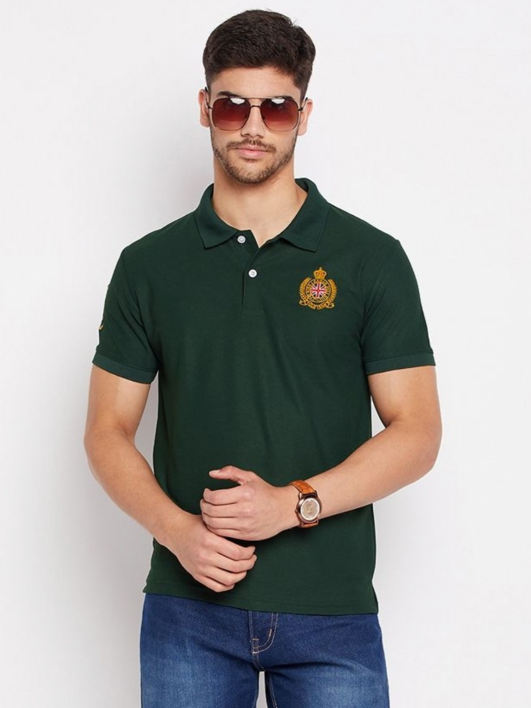 RISS Men Solid Polo Collar Cotton T-shirt