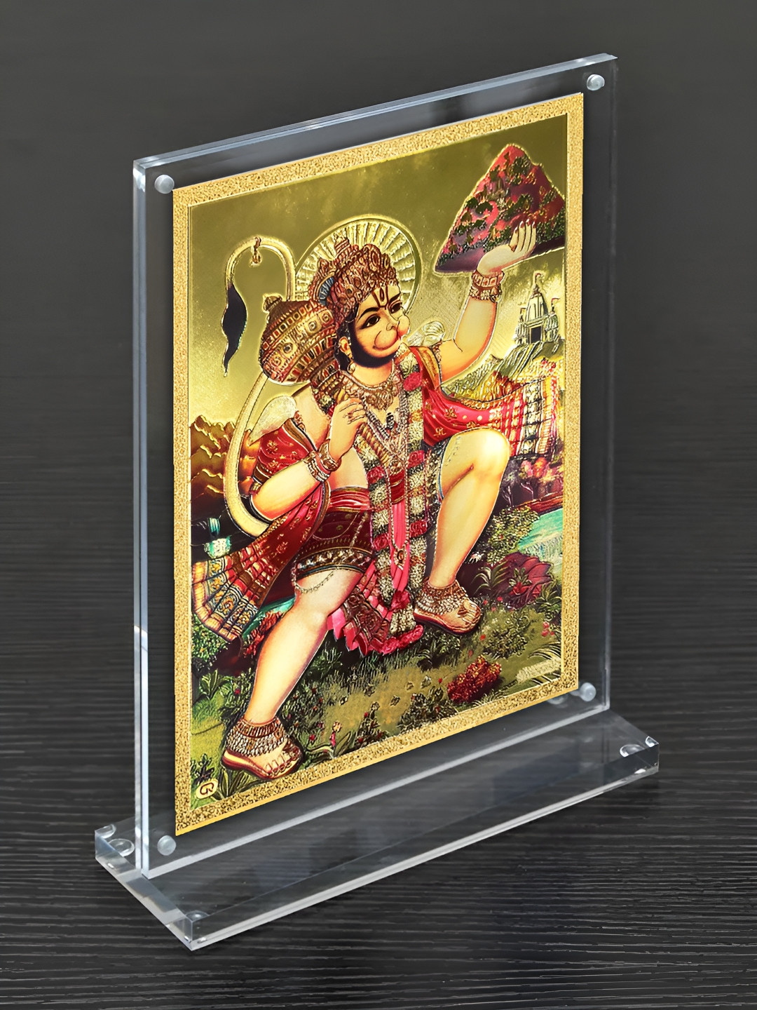 Hawai Gold Toned & Red Acrylic Lord Mahavir Hanuman Photo Frame