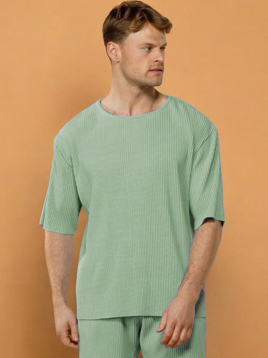 CLAFOUTIS Men Teal Oversized Drop-Shoulder T-shirt