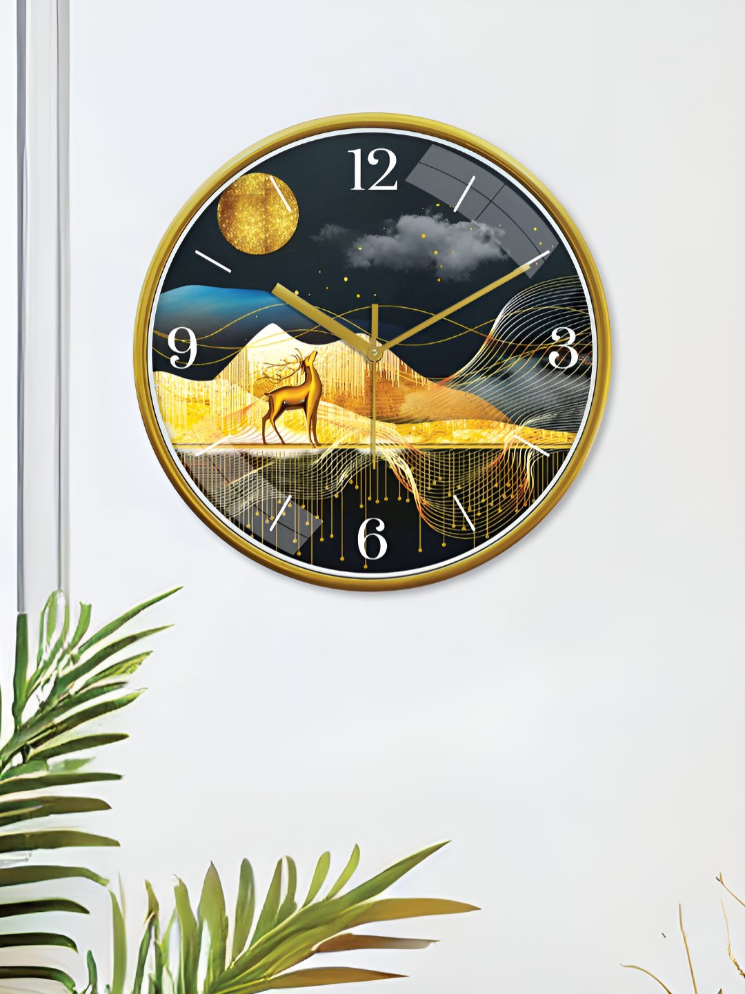 RANDOM Embossed Dial Plastic Silent Clock Round Battery Analogue Deer Wall Clock-30.4cm