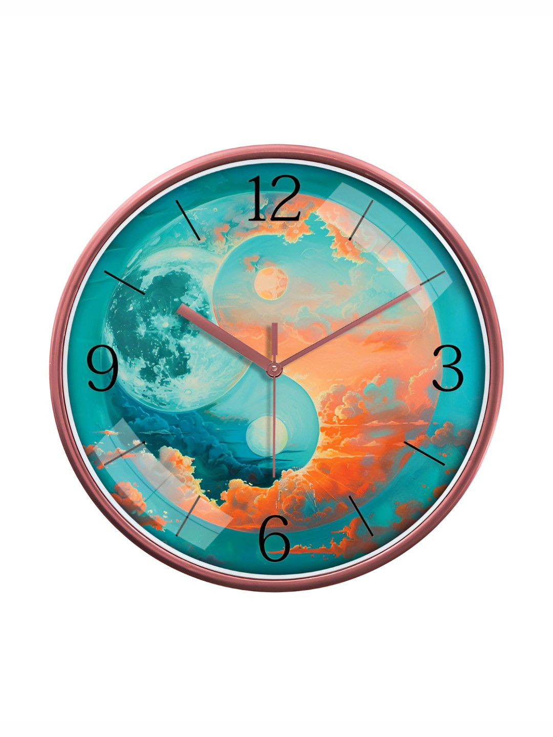 RANDOM Rose Gold Plastic Ultra Clear Glass Round Battery Analogue Wall Clock-30.4cm