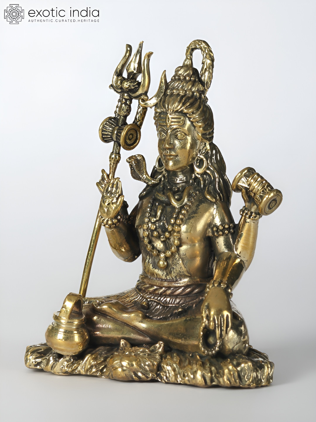 Exotic India Bhole Shankara Gold Brass Metallic Prayer Room Tiny Showpiece - 2 Inches