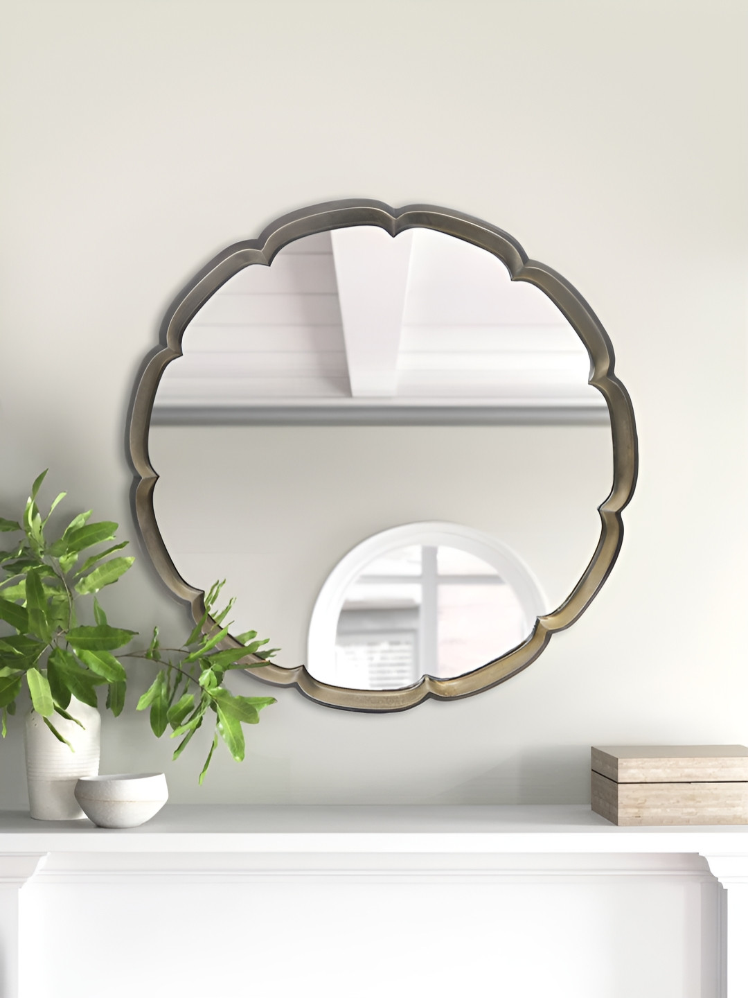 Metalsmith Silver-Toned Round Shaped Wall Decor Mirror