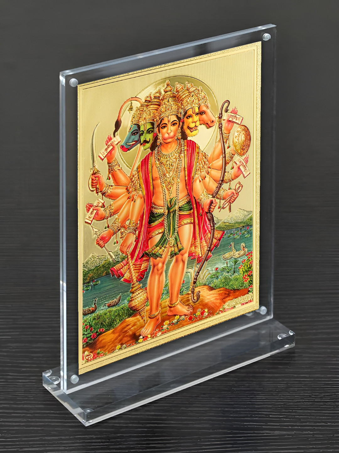 Hawai Gold-Toned Panchmukhi Hanuman Bajrang Bali Acrylic Photo Frame