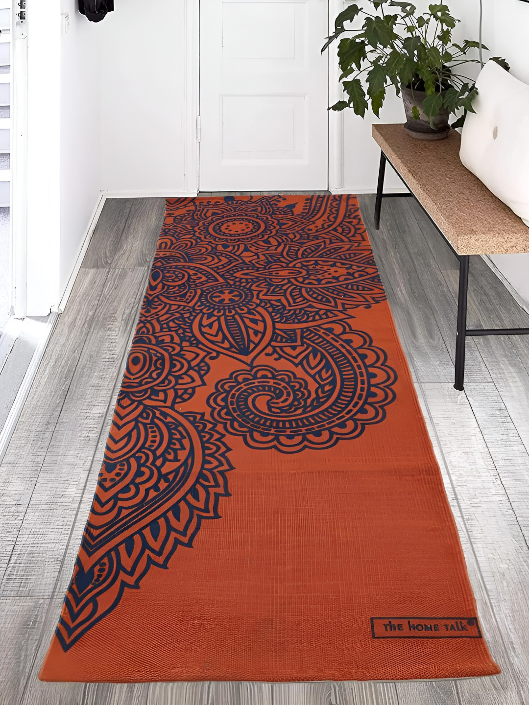THE HOME TALK Orange-Coloured & Navy Blue Printed Cotton Rectangular Yoga Mat