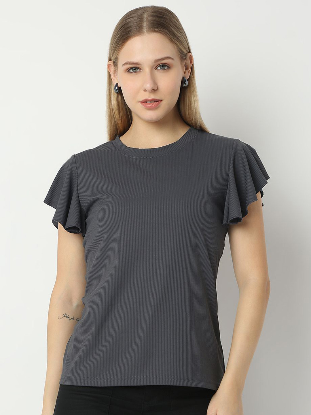 Smarty Pants Women Solid Round Neck Cotton Top