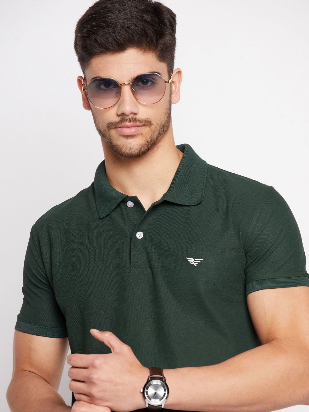 RISS Men Solid Polo Collar Cotton T-shirt