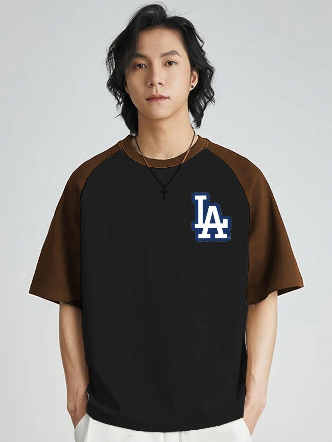 Genzy Men Oversized LA Logo Round Neck T-shirt