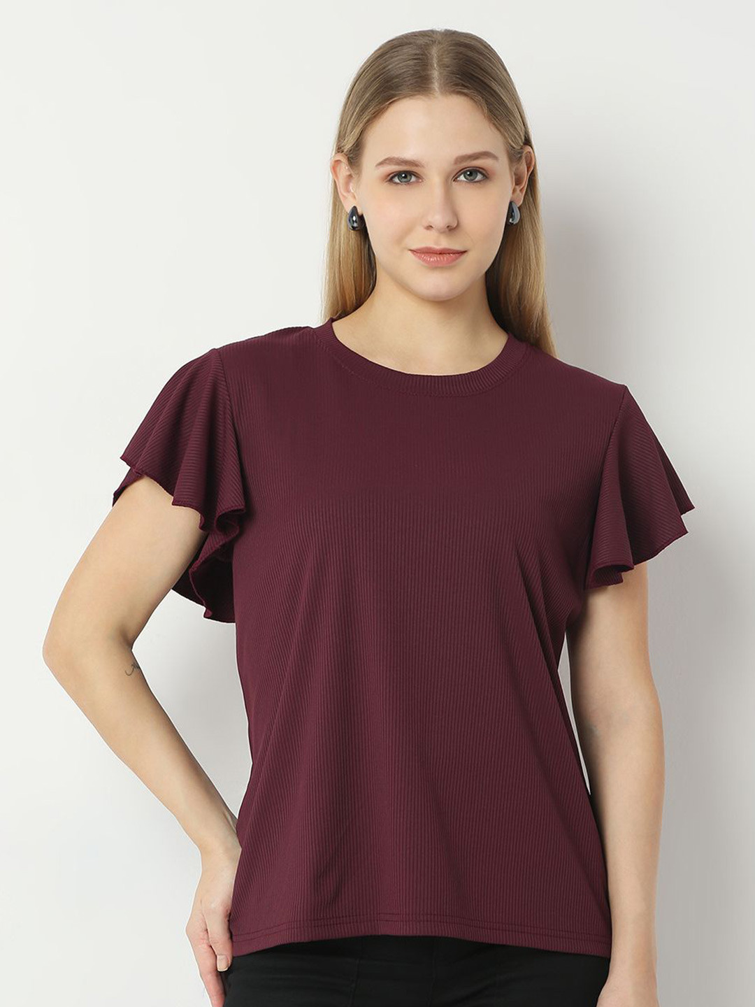 Smarty Pants Women Solid Round Neck Cotton Top