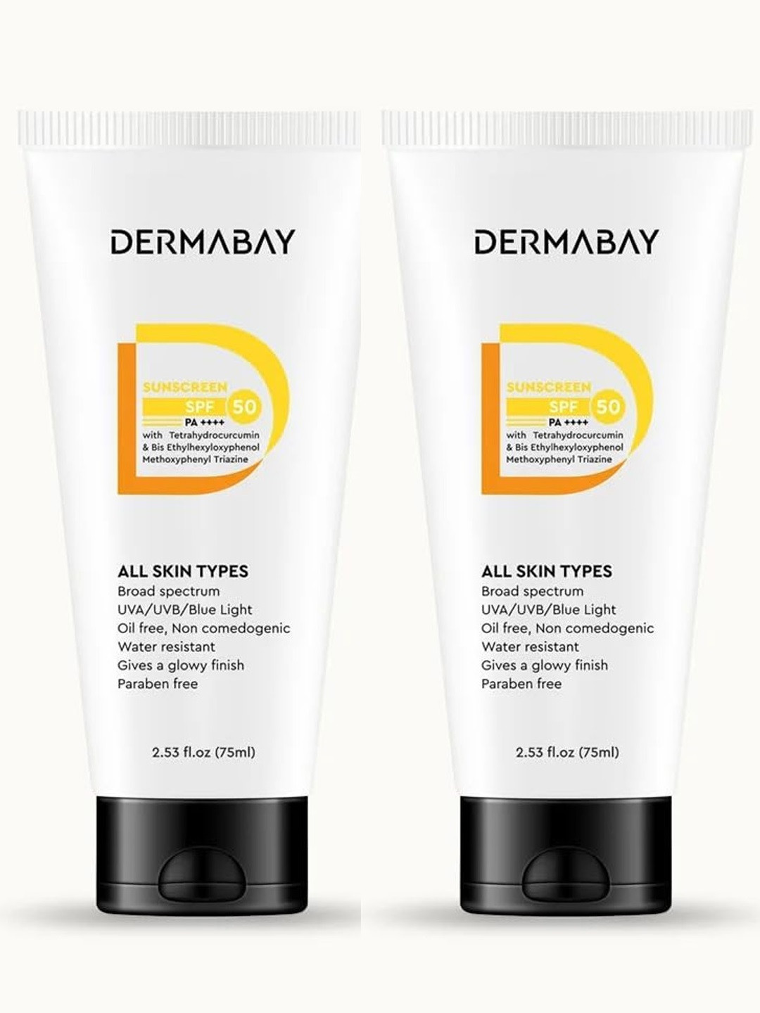 DermaBay Set Of 2 Sunscreen SPF 50 PA++++ Invisible Glowy Finish - 75ml Each