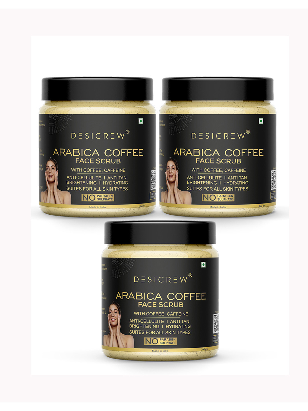 Desi Crew Set Of 3 Arabian Coffee Face Scrub -100g Each
