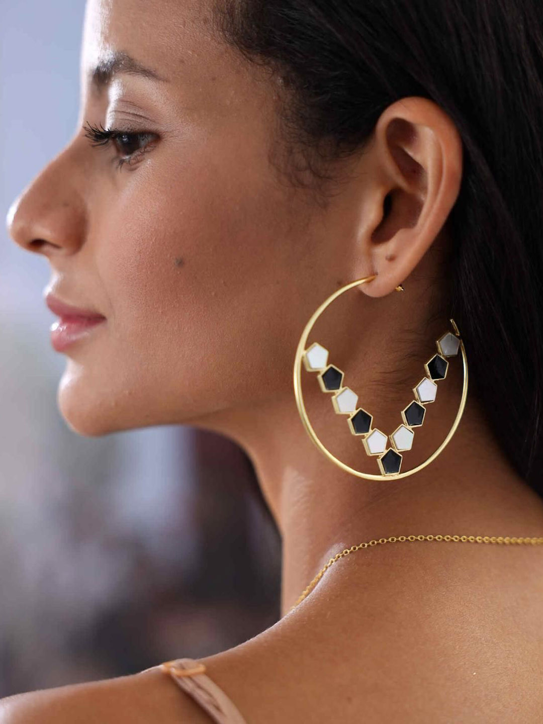 Varnika Arora Gold-Plated Geometric Classic Mirror Hoop Earrings