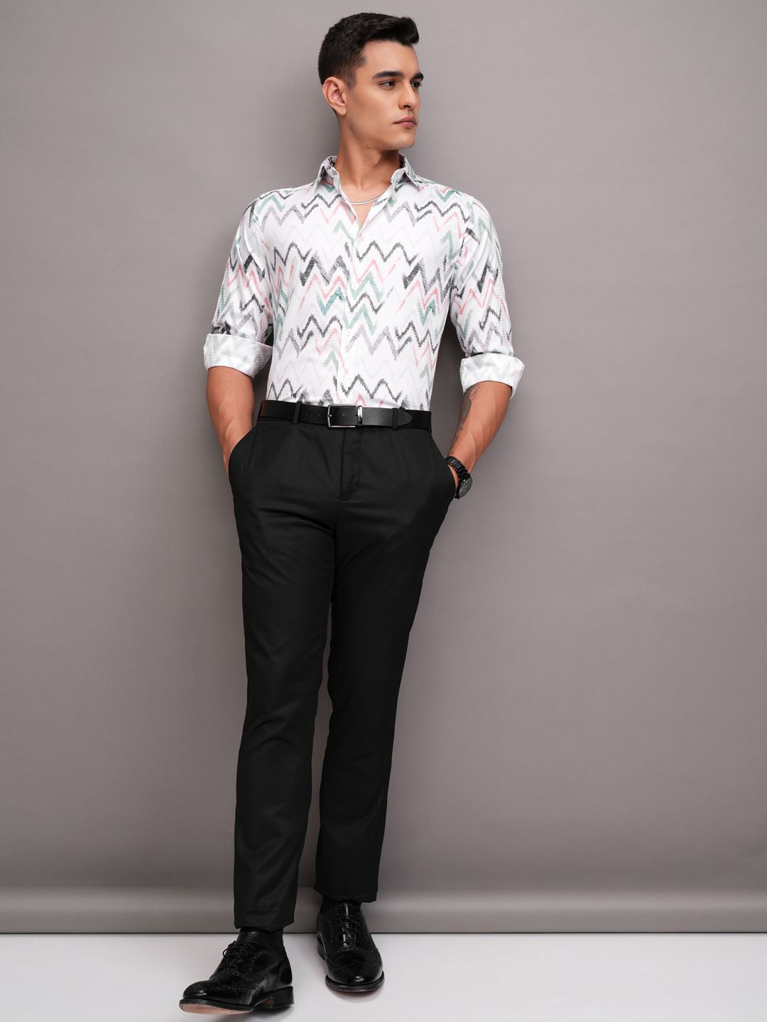 Highlander Men Mui Dobby Textured Printed Casual Slim Fit Shirt