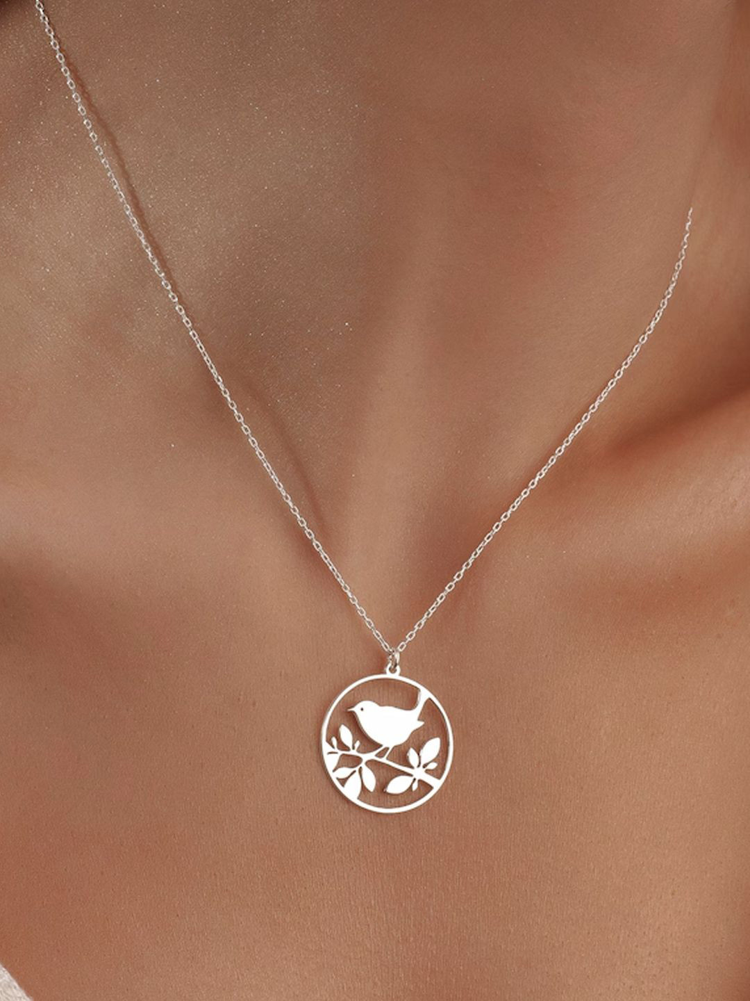 DressBerry 925 Sterling Silver-Plated Contemporary Line Art Pendant with Chain