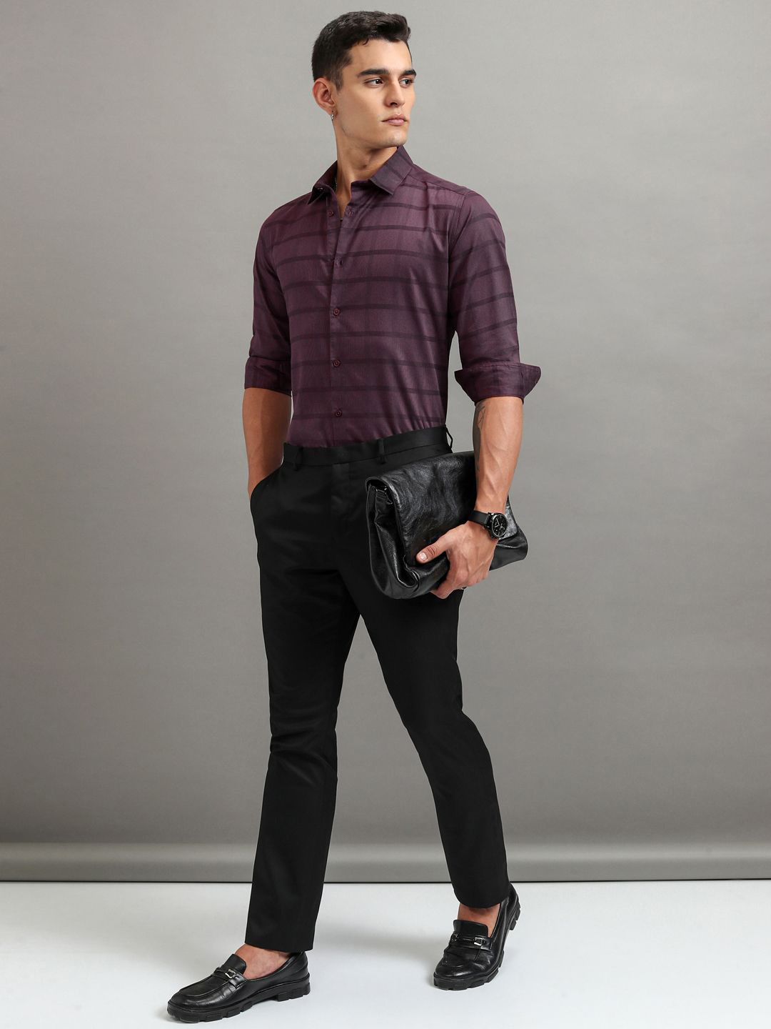 HIGHLANDER Men Self Design Button Up Slim Fit Shirt