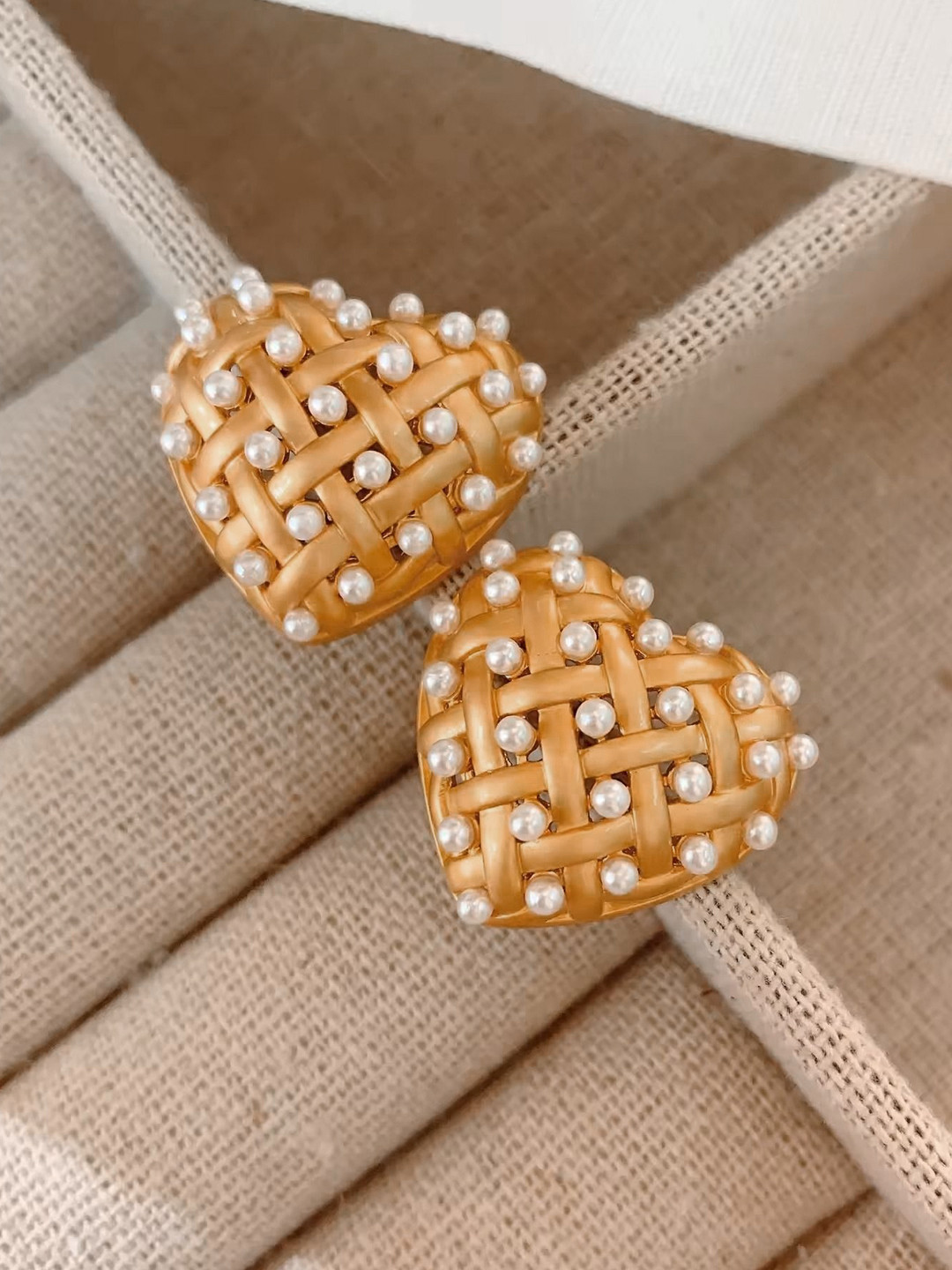 DIVASTRI Gold Plated Pearl Heart Shaped Studs