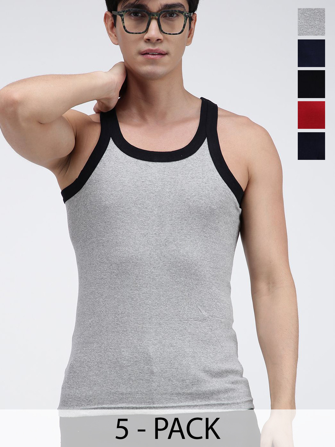 AMUL COMFY Men Pack Of 5 Cotton Gym Vests AC-GVEST-MULTI-S-5PC