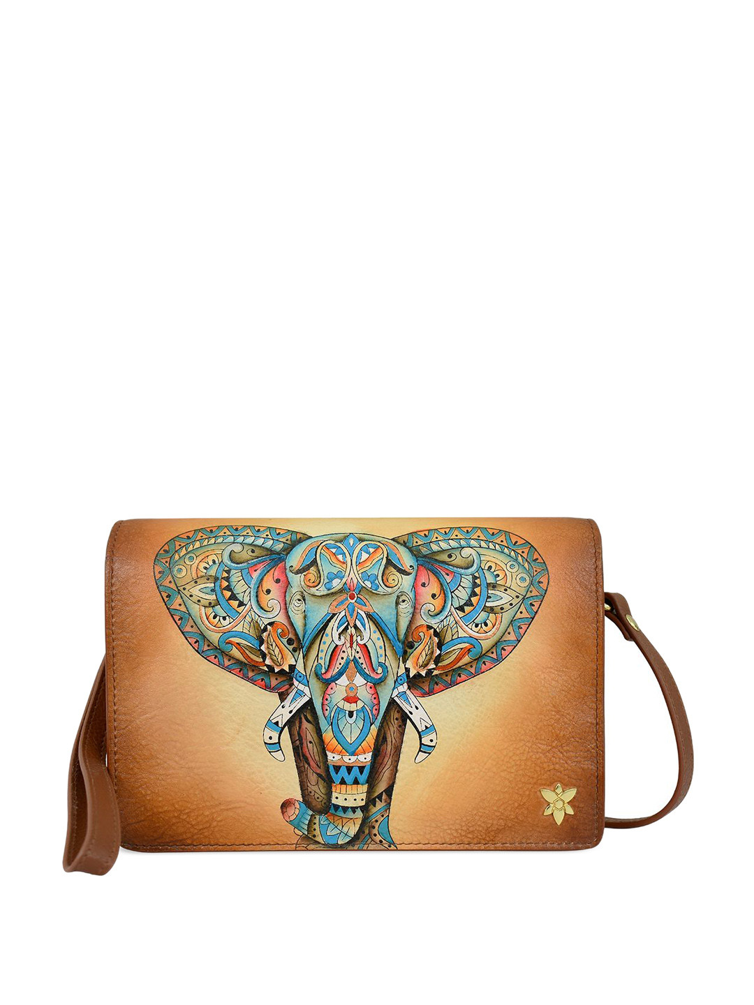 Anuschka Women Elephant Mandala Hand Painted Leather 4 in 1 Organizer Crossbody