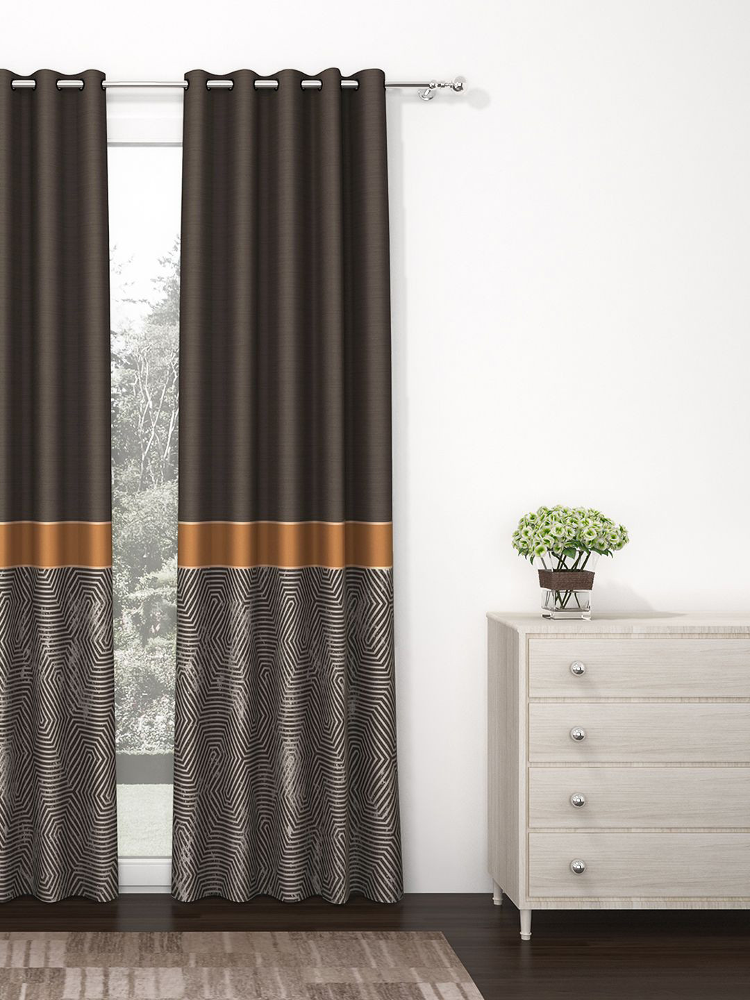 Story@home Brown & Beige Room Darkening Door Curtain